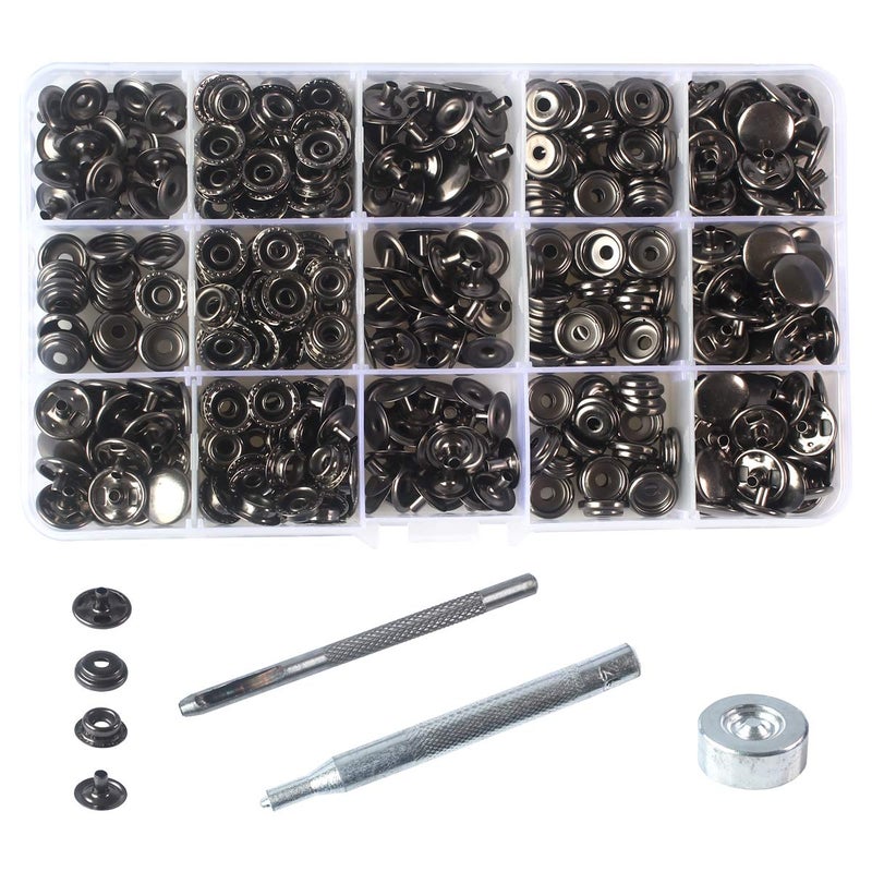 INNETOC 100 Sets - 12mm(1/2") Metal Line 20 Gunmetal Black Plated Steel Snaps Fastener Leather Rapid Rivet Button Sewing with Seting Tool (12mm, Gun Black) - Image 1